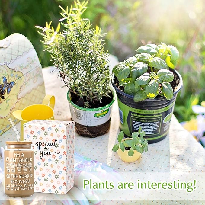 SUPREME LIGHTS ·2017· Gifts for Plant Lovers, Cool Gifts for Plantaholic, 16 oz Plantaholic Iced Coffee Glass Cup, Gardener Mug, Flower Planting Gift for Gardeners Women, Gardening Gift for Women Men
