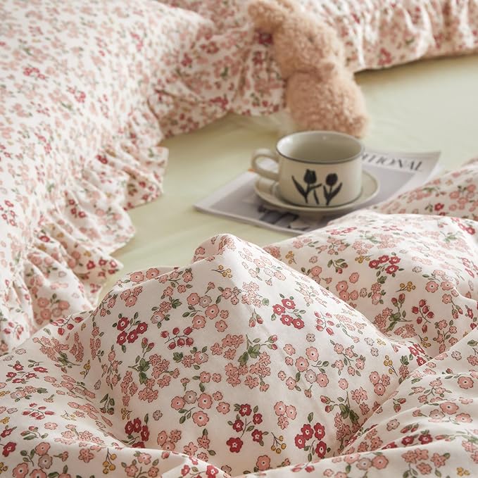 EAVD Garden Cute Small Floral Comforter Set Full Fluffy Soft Microfiber Chic Shabby Floral Bedding Set with 2 Pillowcases Reversible Fresh Botanical Comforter Set for All-Season