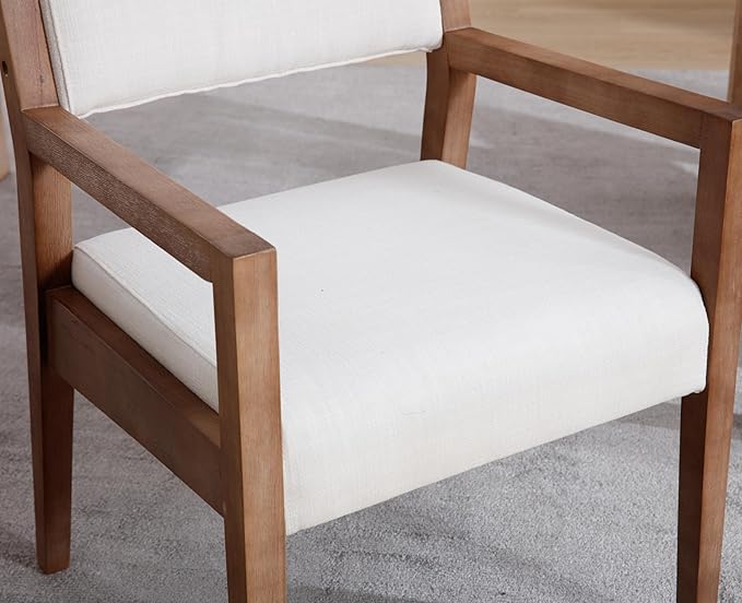EALSON Upholstered Dining Chairs Set of 6 Mid Century Dining Room Arm Chairs with Hardwood Frame Modern Farmhouse Kitchen Side Chairs for Living Room, Beige Linen