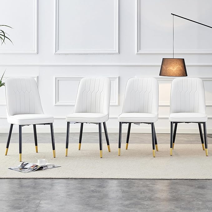 Dining Chairs Set of 4,Modern Dining Chairs, Equipped with PU Leather Backrest Cushions and Metal Legs, Suitable for Restaurants, Kitchens, and Dining Room Chairs