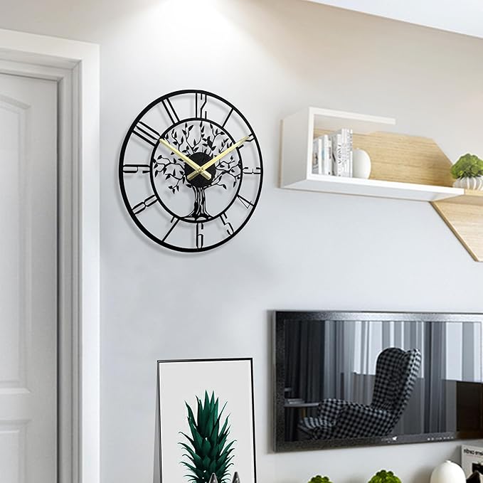 Large Tree of Life Wall Clock, Metal Large Modern Wall Clocks for Living Room, 22 in Oversized Battery Operated Silent Clock for Office,Living Room,Kitchen Decor