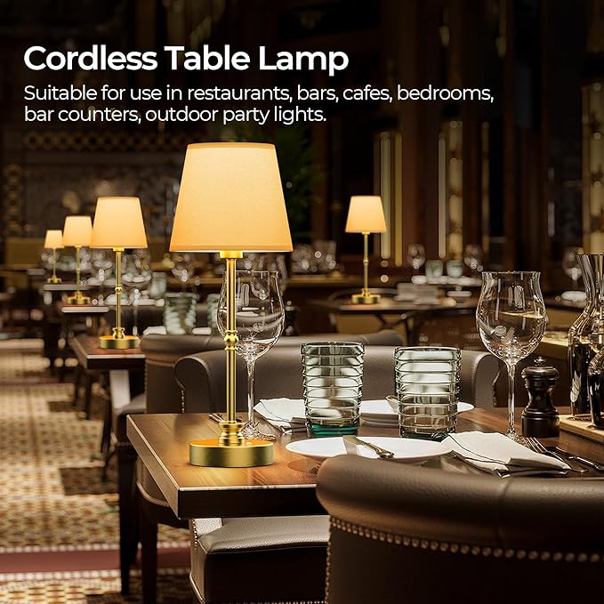 Rechargeable Table Lamp Cordless,5200mAH Battery Operated LED Lamp,3000K Stepless Dimming,Portable Touch Control Wireless Lamp for Dining Room Living Room Bedroom Restaurant Gold 1 Pack