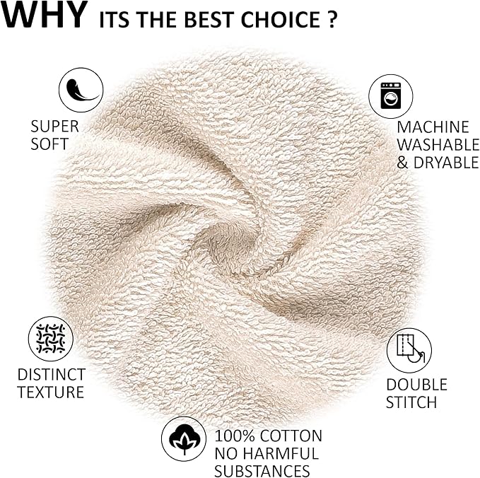Quick-Dry, Soft & High Absorbent Washcloths Towels 13"x13" Cotton Turkish Towel Set of 4 | Daily Use 100% Cotton Towels for Bathroom Gym & More | Bathroom Towels Set (4 Pcs, Ivory Lace)