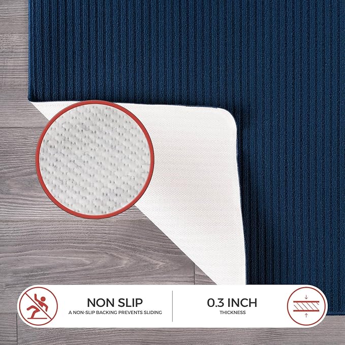 Non Slip Navy Solid Rubber Back Thing Rug for Living Room 6 Round Area Rugs for Kitchen, Rugs for Bedroom, Stain Resistant Easy Cleaning Non Shedding Carpet Navy 6 Round