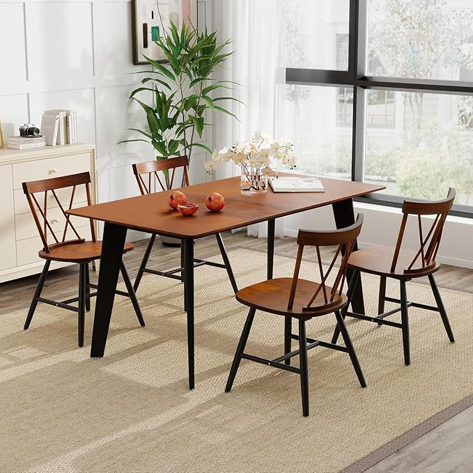 Giantex Windsor Dining Chairs Set of 2, Farmhouse Wooden Kitchen Chair w/Cross Back, Wide Seat, Rubber Wood Frame, Armless Side Chairs for Kitchen, Dining Room, Living Room, Restaurant, Dark Oak