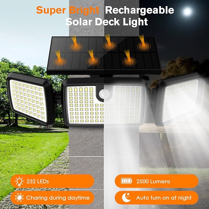 Solar Lights Outdoor, Quick Charge Solar Motion Deck Lights Outdoor for Deck with High Brightness, Larger Built-in Tempered Glass Panel, Sensitive PIR Motion Inductor (Remote,4 Pack)