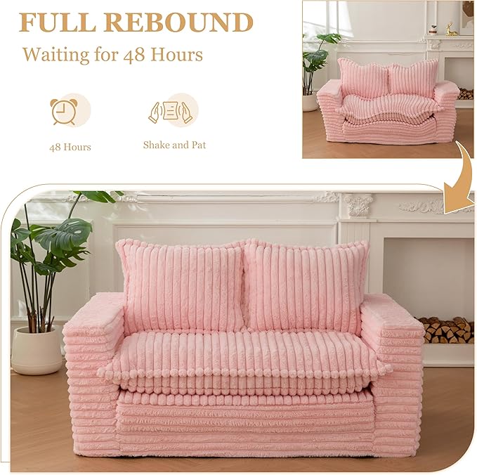 YOSHOOT Loveseat Sleeper Sofa, Convertible Sofa Bed Couch Futon Couches for Living Room, 3-in-1 Pull Out Floor Couch with Washable Cushion and Pillows