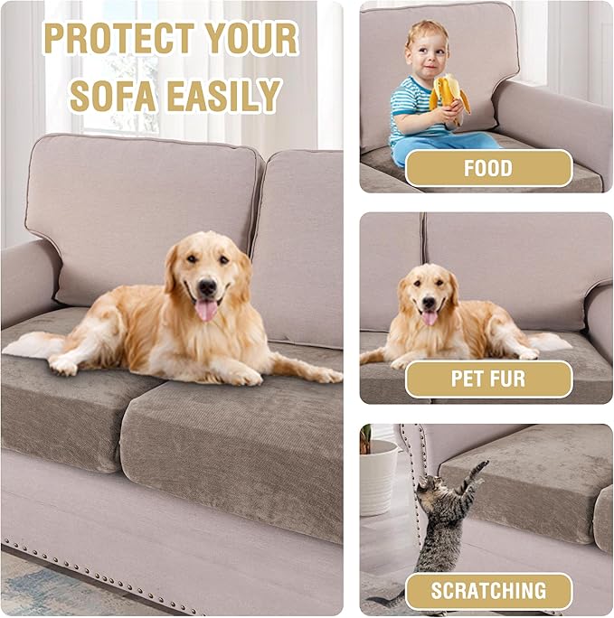 H.VERSAILTEX Stretch Chenille Couch Cover Furniture Protector Seat Cushion Sofa Cover 2 Cushions Non-Slip Couch Covers for Sofa Pets with Elastic Bottom (2 Piece Loveseat Cushion Covers, Taupe)