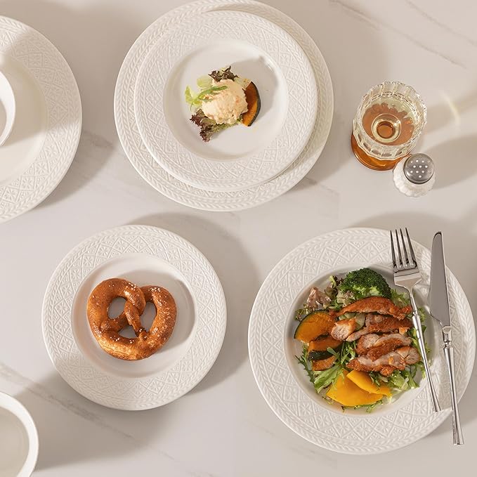 Dinnerware sets plates and bowls sets modern plates,Handmade Reactive Glaze Stoneware Plates and Bowls Sets,Highly Scratch Resistant Dishwasher & Microwave Safe Dishes Set (style - 3, 4 - Set (12pcs))