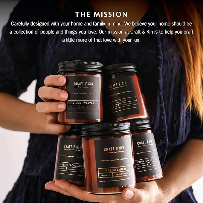 Craft & Kin Christmas Scented Candles for Men | Premium Wood Candle | All-Natural Scent for Home | Long Lasting Holiday Candles with 45 Hour Burn Time, 8oz