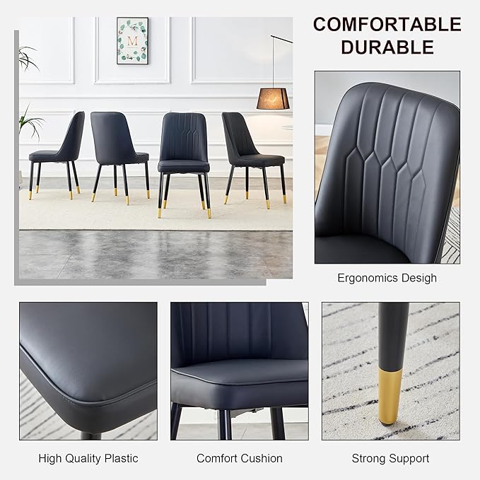 Modern Dining Table Set for 6, Marble Kitchen Table Chair Set for 6, Rectangular Kitchen Table with 6 Pu Leather Upholstered Chair for Dining Room