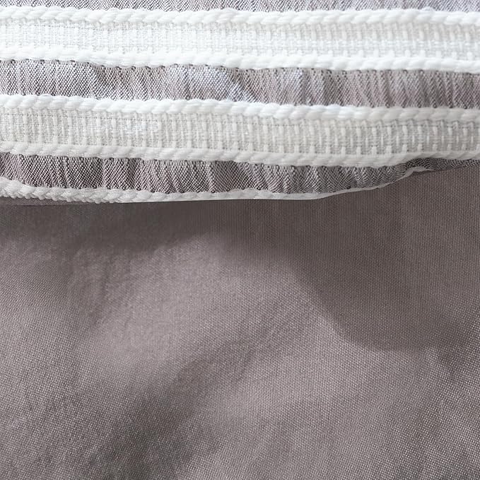 Grayish Purple Comforter Set King Striped 100% Soft Washed Microfiber Jacquard 3 Pieces Striped Bedding Sets Purple White Comforter for All Seasons and 2 Pillowcases Comfort Breathable