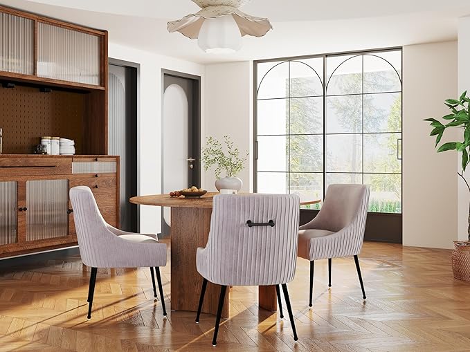 Velvet Dining Chairs Set of 4,Gray Upholstered Living Room Chairs with Black Metal Legs, Modern Tufted Accent Chairs for Living Room, Study Room, Kitchen