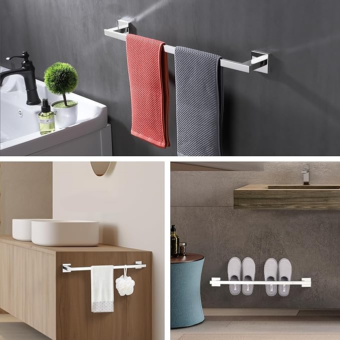 LANC 24-Inche Chrome Towel Bar for Bathroom Wall Mounted 60CM Silver Bath Towel Rack Stainless Steel Polished Towel Rod for Lavatory Kitchen Towel Holder Towel Hanger, A9010CP-L6