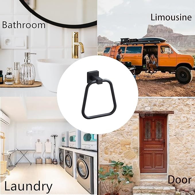 Matte Black Towel Ring for Bathroom, Kitchen Bath Towel Holder Hangers Wall Mount Heavy Duty Stainless Steel