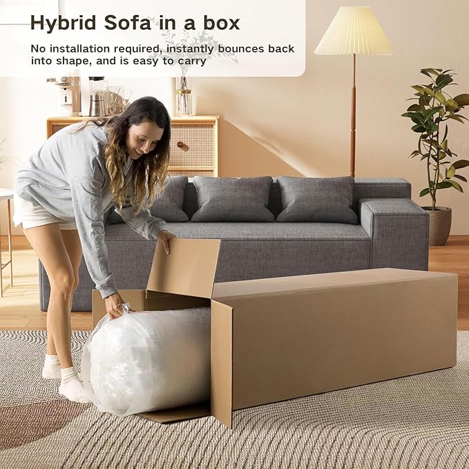 Modular Sectional Sofa, 3 Seater 105" Deep Seat Corduroy Lounge Sofa with Movable Cushions, Modular Couch for Small Spaces, Living Room, Bedroom, Apartment, Office - Gery