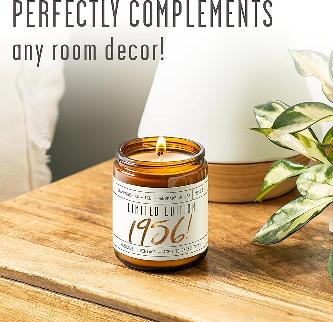 69th Birthday Gifts for Women - 'Limited Edition 1956' Soy Candle, w/Champagne on Ice I 69 Birthday Gifts for Women I 69th Gift for Her Ideas I 9oz Reusable Jar, 50Hr Burn, Made in USA
