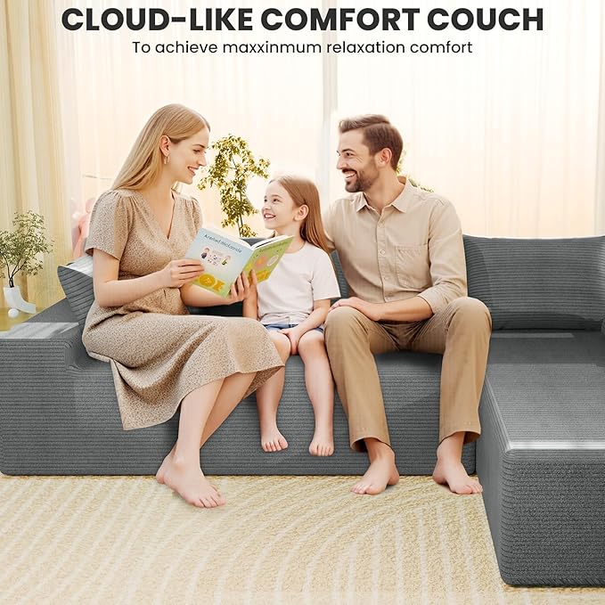 LEVELEVE 107" Cloud Sectional Couch with Deep Seat,Modern Modular Sofa with L-Shape Chaise,No Assembly Required, Upholstered Couches for Living Room Bedroom(Light Gery,Right Facing Chaise)