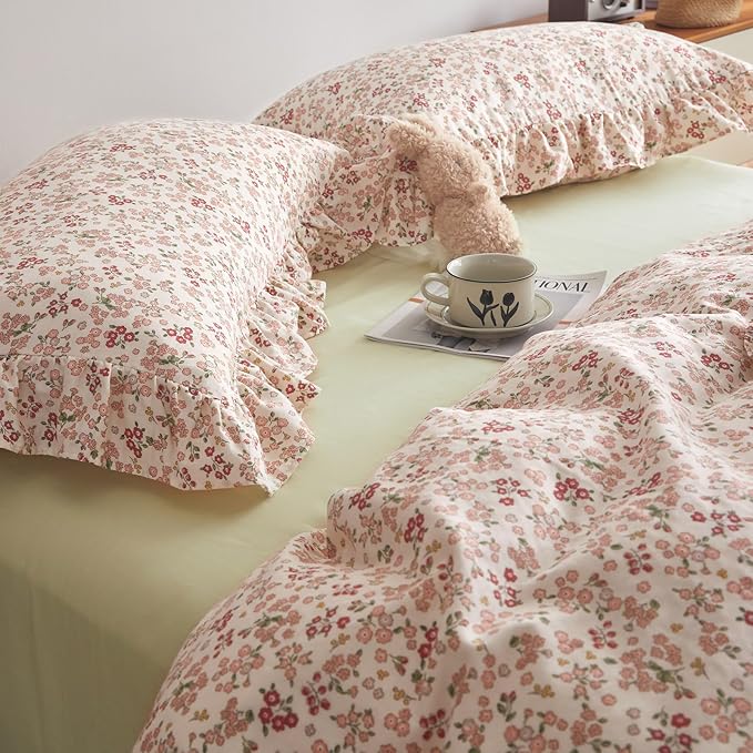 EAVD Garden Cute Small Floral Comforter Set Queen Fluffy Soft Microfiber Chic Shabby Floral Bedding Set with 2 Pillowcases Reversible Fresh Botanical Comforter Set for All-Season