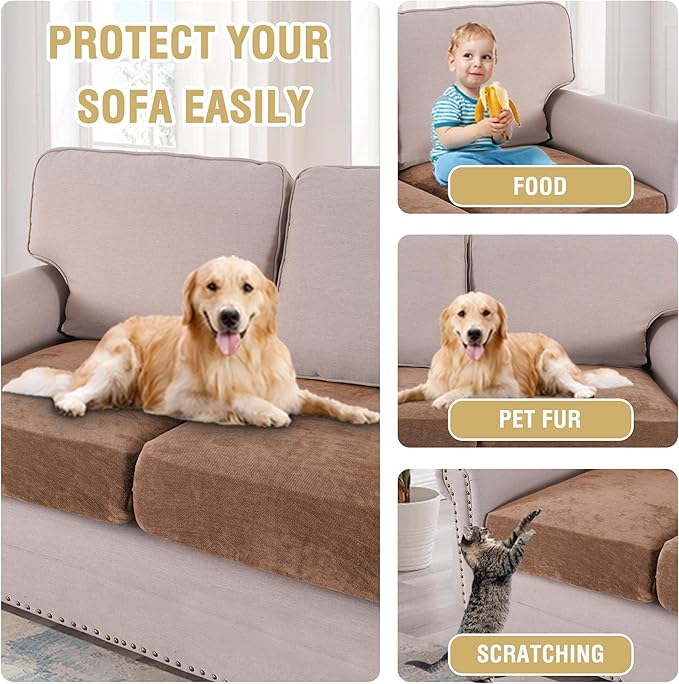 H.VERSAILTEX Stretch Chenille Couch Cushion Cover Soft Sofa Covers Individual Seat Couch Slipcover Sets Furniture Protector Seat Cushion Sofa Cover (3 Piece Sofa Cushion Covers, Caramel)
