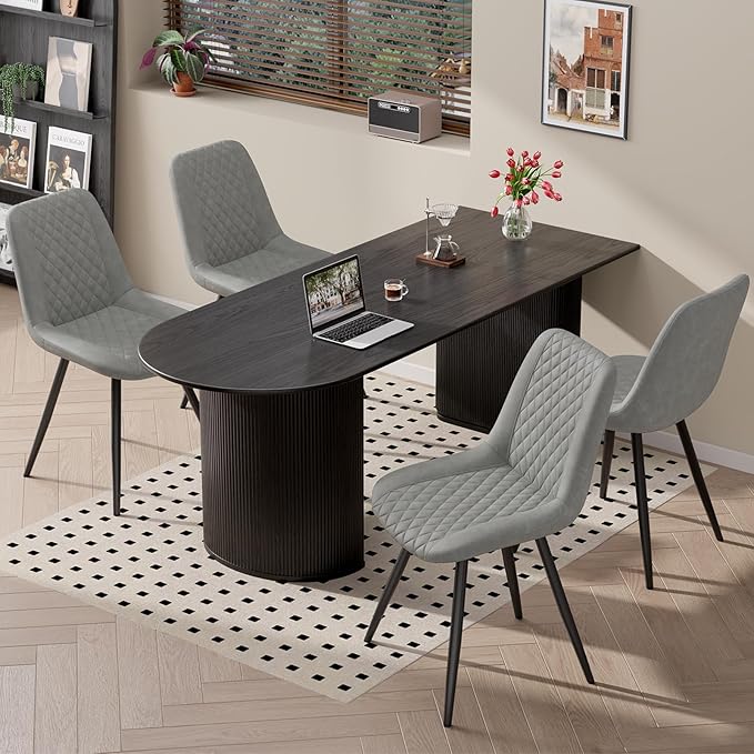 Modern Dining Chairs Set of 6, Top PU Leather Upholstered Dining Room Chairs with Metal Legs, Ergonomic Kitchen Chairs for Kitchen Dinning Room, Grey