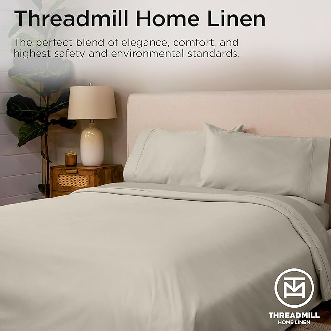 Threadmill King Size Sheets | 600 Thread Count King Bed Sheets Set for King Mattress 16” Deep Pocket | Sateen Weave 4-Piece Bedding Set with Cooling Effect | Taupe