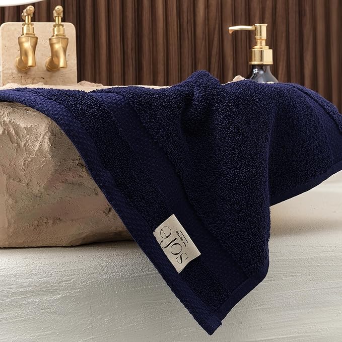 SOFE H&L | Olea Towel Set | 100% Cotton Premium Turkish Towels for Bathroom | Soft, Absorbent, Durable (Navy, Set of 4 - Washcloth)