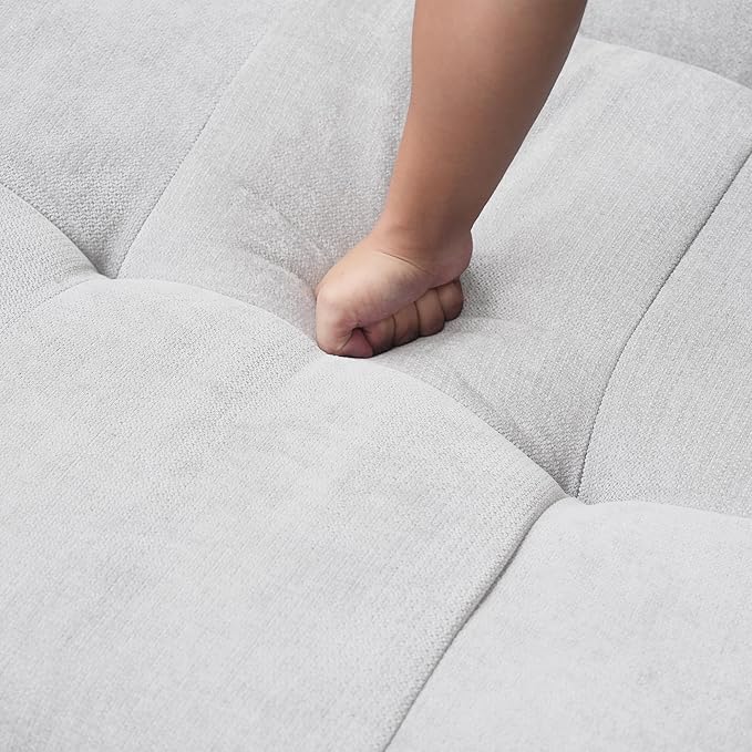 JACH Modern Ottoman Seat for Living Room, Linen Fabric Ottomans, Minimalist Foot Stool, Comfy Breathable Footstool for Living Room Apartment (White)