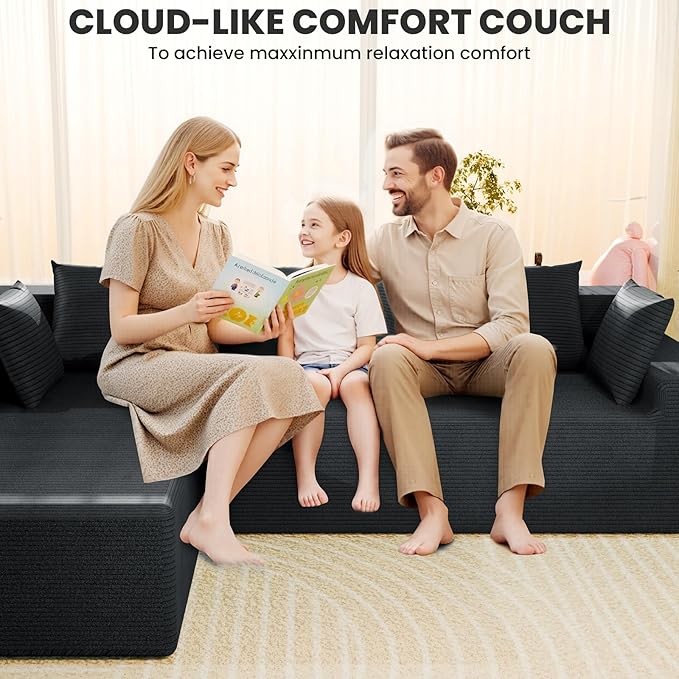 LEVELEVE 107" Cloud Sectional Couch with Deep Seat,Modern Modular Sofa with L-Shape Chaise,No Assembly Required, Upholstered Couches for Living Room Bedroom(Dark Gery,Left Facing Chaise)