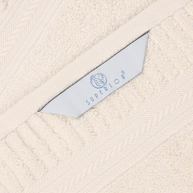 Superior Venice Zero Twist Cotton Medium Weight Towels, for Guest Bath, Bathroom, Shower, Spa, Plush Towels, Bath Essentials, Ribbed Textured Border, 8 Piece Assorted Towel Set, Ivory