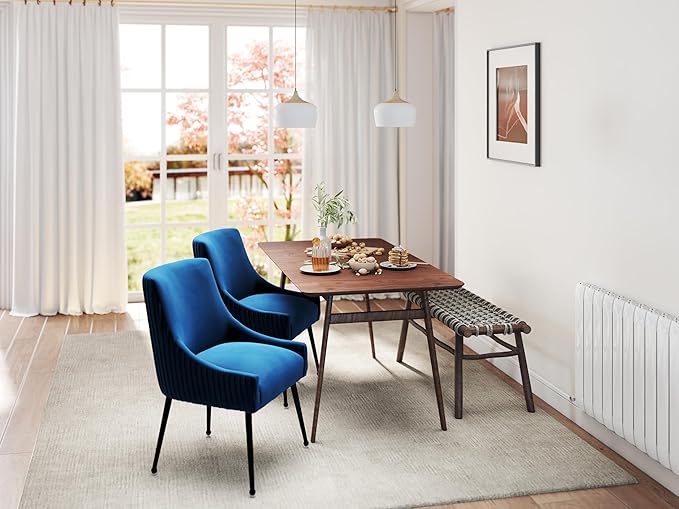 Velvet Dining Chairs Set of 8,Blue Upholstered Living Room Chairs with Black Metal Legs, Modern Tufted Accent Chairs for Living Room, Study Room, Kitchen
