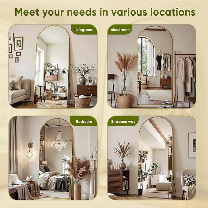 Full Length Mirror, 76"x34" Arched Full Body Mirror, Floor Mirrors with Stand, Body Mirrors Standing Hanging Leaning Against Wall,Aluminum Frame Mirrors for Bedroom Cloakroom,Living Room,Gold