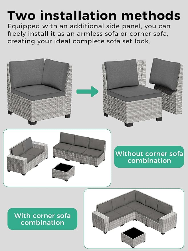 6 Piece Outdoor Wicker Patio Furniture Set,High Back Swivel Rocker Patio Chairs with 4" Thickened Cushions & Side Table, All-Weather PE Rattan for Garden, Backyard, Porch, Black