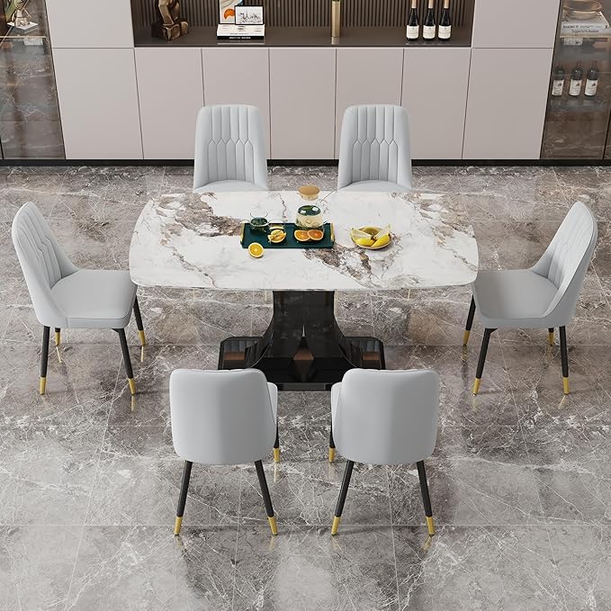 Dining Chairs Set of 6,Modern Dining Chairs, Equipped with PU Leather Backrest Cushions and Black Metal Legs, Suitable for Restaurants, Kitchens, and Bedrooms Dining Room Chairs