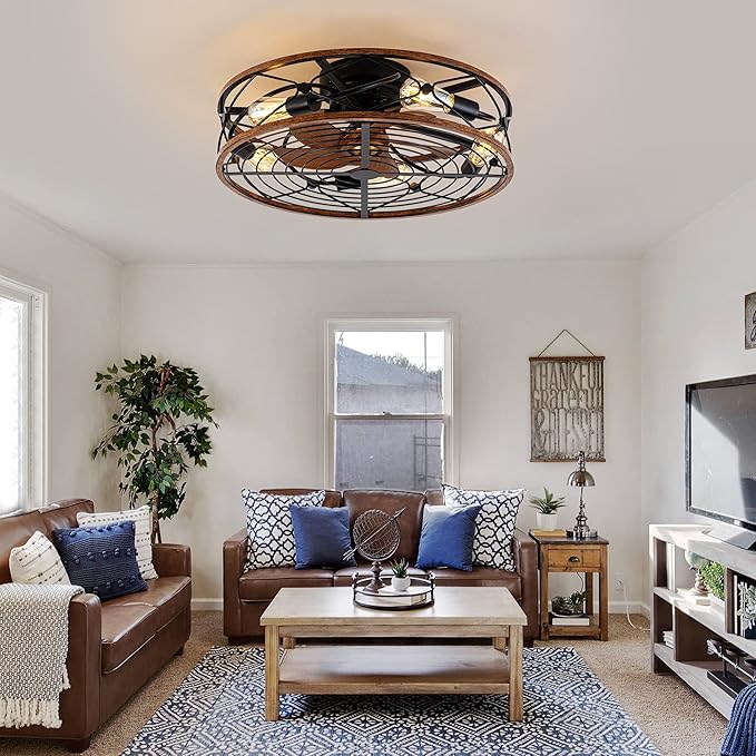 TIFEROR 24 Inch Low Profile Ceiling Fan with Light, Remote Control and 3-Speed Adjustment – Enjoy a Cool Breeze and Customize Your Comfort, Matte Black (5 E26 Bulb Include)
