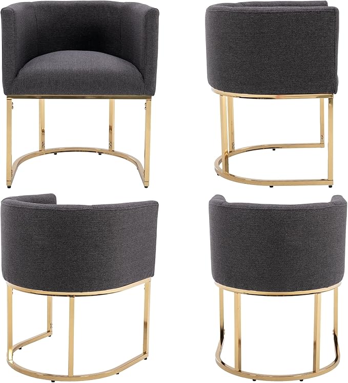 Linen Fabric Dining Chairs Set of 8 Modern Barrel Arm Chairs with Black Frame, Upholstered Kitchen Chairs 18.5" Wide Accent Chairs for Living Room Dining Room Restaurant, Charcoal