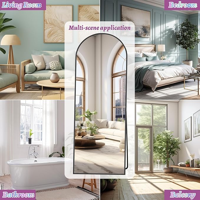 Full Length Mirror, 58"x18" Arched Floor Mirror Freestanding, Floor Standing Full Body Mirror with Stand for Bedroom, Hanging Mounted for Living Room Cloakroom, Black