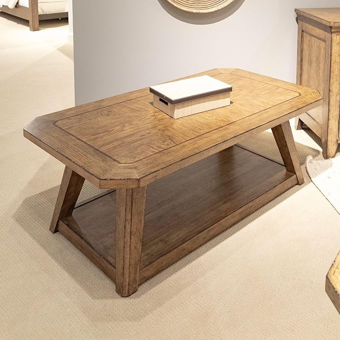 Liberty Furniture Carolina Park Rectangular Cocktail Table for Living Room - Amber Brown Oak