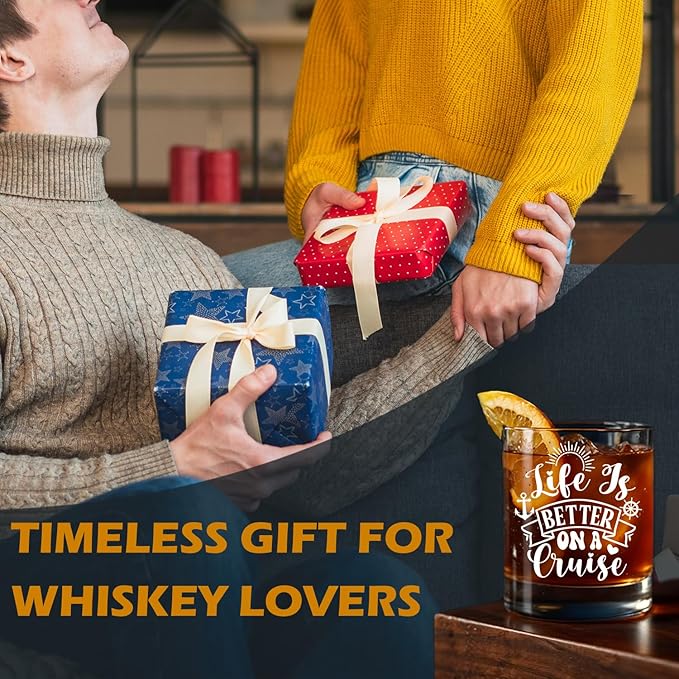 Cruise Cruising Lovers Gifts Old Fashioned Whiskey Glasses, Nautical Gifts for Sailor, Life is Better On a Cruise 10 oz Rocks Barware Cup for Cocktail Drinks Scotch Bourbon Liquor