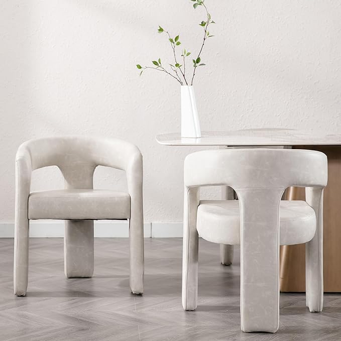 Modern Barrel Dining Chairs Set of 8, PU Leather Upholstered Accent Side Chair with Arms Comfy Makeup Vanity Chairs, Dining Living Room Kitchen Chairs, Grey