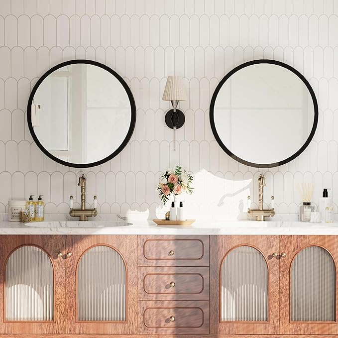 Royal Windsor 20 Inch Round Medicine Cabinet Mirror, Bathroom Mirror Wall Cabinet with Storage and Shelf, Surface Wall Mounted,Arched Cabinet Makeup Vanity Mirror for Bedroom, Black