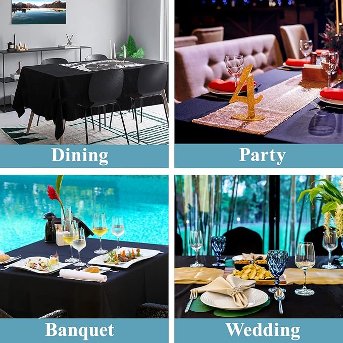 VidaFete 1 Pack 60 * 84inch Rectangle Tablecloth Polyester Table Cloth,Stain Resistant and Wrinkle Polyester Dining Table Cover for Kitchen Dinning Party Wedding Tabletop Buffet Decoration(Black)