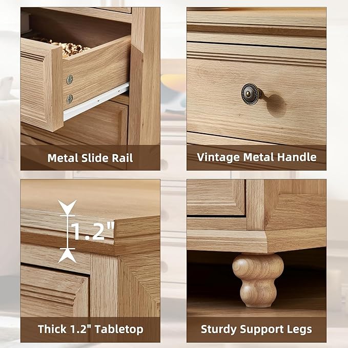24" Wide Farmhouse Nightstand Set of 2, 37" Tall Rustic Chests of Drawers w/ 4 Solid Wood Feet, Farmhouse Furniture Series for Living Room,Bedroom,Wood