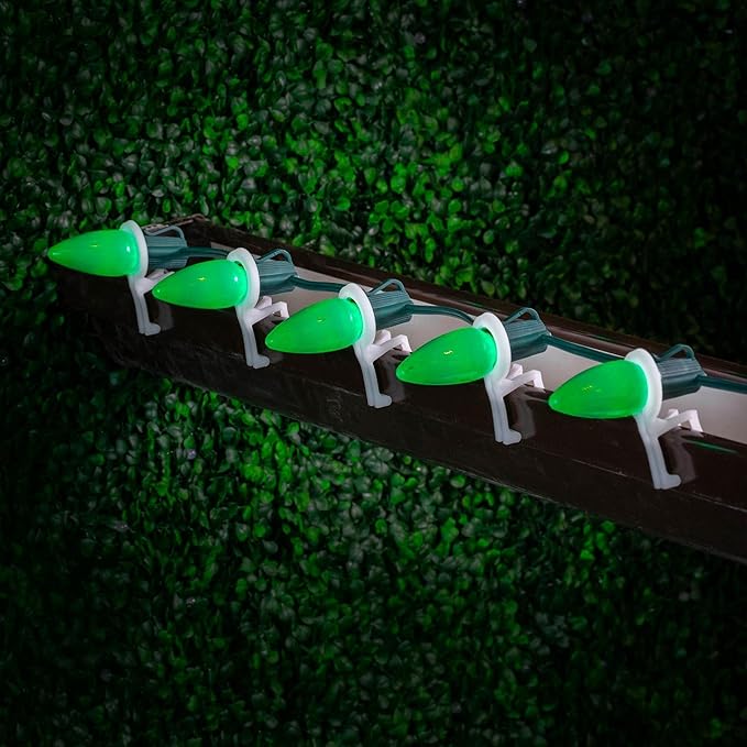 Novelty Lights 25 Feet 25 Light C9 Ceramic Style LED String Lights, Green, Pre-Lamped Holiday Lights on Green Wire, UL Listed Indoor/Outdoor, Connectable End-to-End