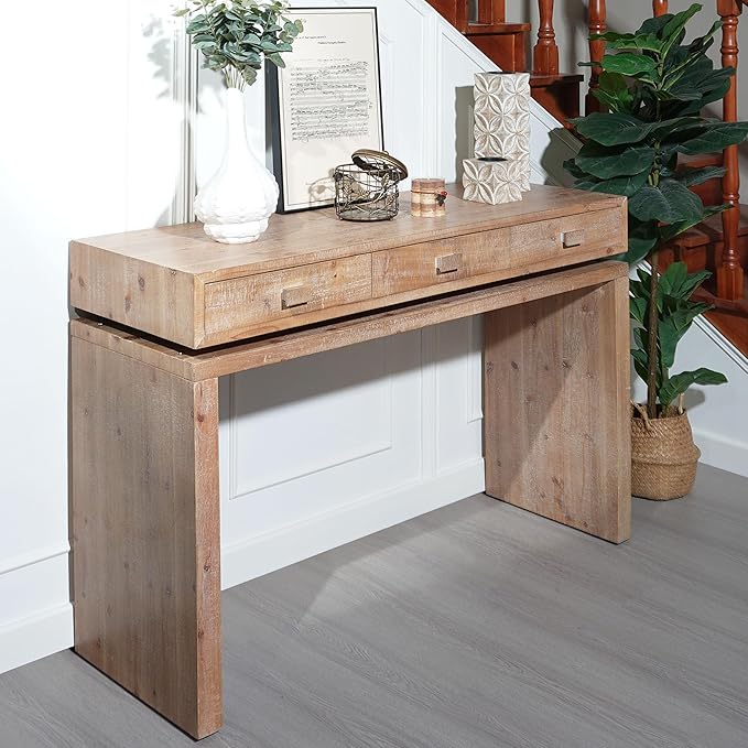 47" Farmhouse Wood Console Table with 3 Drawers, Rustic Wooden Sofa Table Behind Couch with Storage, Mid Century Modern Entryway Table for Living Room, Hallway, Entrance