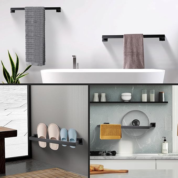 LANC 32-Inche Long Towel Bars for Bathroom Wall Mounted, Matte Black Bath Towel Racks Stainless Steel Towel Rods Total-33.5” Towel Rails Kitchen Towel Hanger Square Towel Holder, A8804MB-8P1