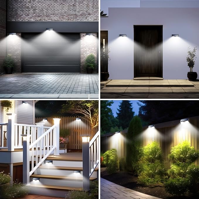Peasur Solar Lights Outdoor Motion Sensor, 2 Pack 3 Modes 318LED Solar Powered Fence Wall Light IP65 Waterproof, Bright Solar Security Lighting for Outside Deck Yard Patio House Step Stair