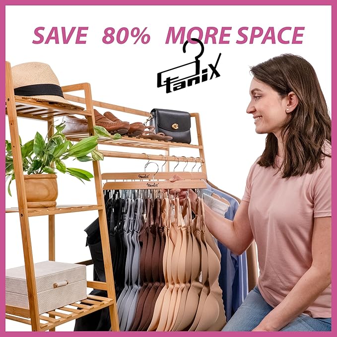 2 Pack Tank Top Hangers Space Saving, Bra Hangers for Closet Organizer, Bra Organizer for Closet, Space Saving Organizers and Storage for Dorm & Apartment for Tankto (Wooden)