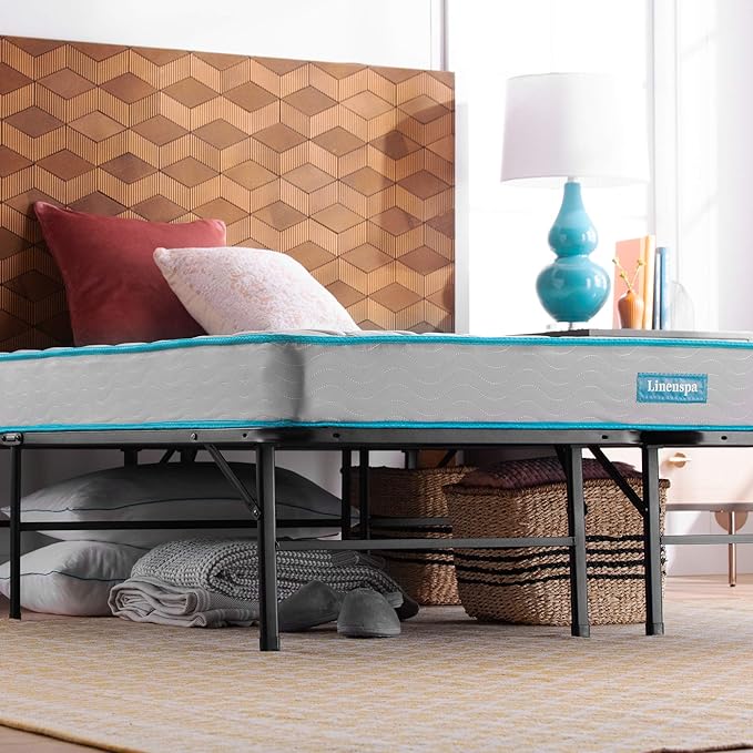 Linenspa 6-Inch Innerspring Mattress - Twin + 14-Inch Folding Platform Bed Frame
