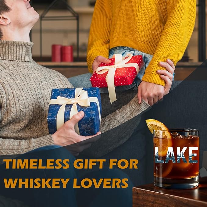 Lake Lovers Gifts Old Fashioned Whiskey Glasses, Like Life Gifts, Lakehouse Owner Gift 10 oz Rocks Barware Cup for Cocktail Drinks Scotch Bourbon Liquor